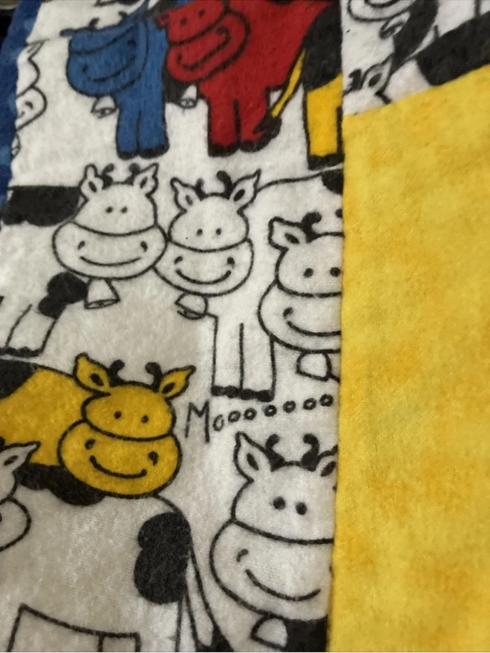 Multi-Color Patchwork Cow Print Baby Quilt - Red, Yellow, Blue, Green